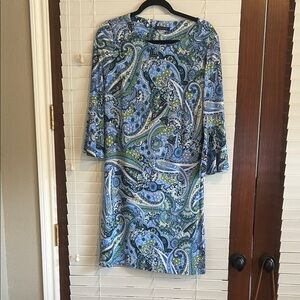Tommy Hilfiger Blue and Green Paisley Long Sleeve Dress